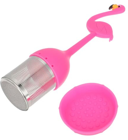 DECOMELODY Silikon Teesieb mit Edelstahlsieb Dichtes Lochdesign Wiederverwendbarer Losen Tee Filter Praktisches Teeei für Zuhause und Küche Flamingo