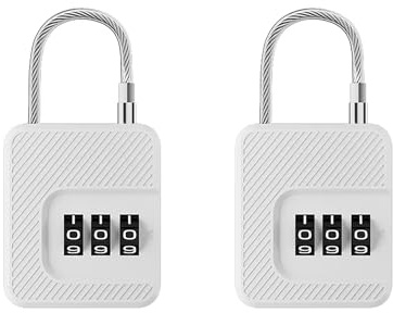 Oruiiju 2-pack Barnsäkerhetslås - 3-siffrigt Kombinationslås Återanvändbart, Nyckellöst Flexibelt Stålcabelås för Koffert, Ryggsäck, Gymlåda, Dormitorie, Resor och Dagligt Användning (Vit)