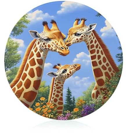 CASOWAT Cute Giraffe Cutting Board, Fun Circular Chopping Block 8 Inch, for Meat, Vegetables, Charcuterie, Cheese, Serving, Or Meal Prep