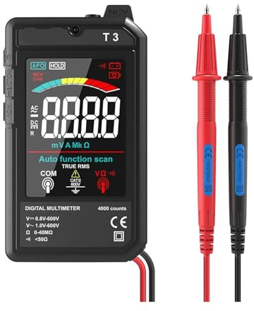 Multimètre numérique T3, chargeur USB-C, sélection automatique de la gamme, 4000 points, ultra-fin, détection de fil sous tension, écran couleur.