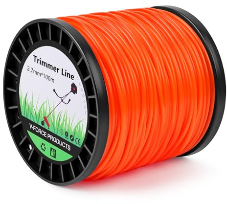 vsshe Hilo Redondo de Nylon Universal para Desbrozadora y Cortacésped (2.7 mm x 100m), Hilo para Desbrozadora, Hilo de Nylon de Gran Resistencia, Hierba, Maleza, Vegetación y más, Naranja