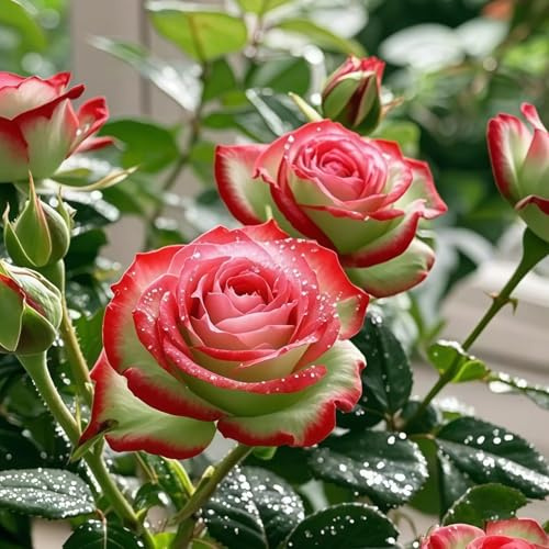 Strauchrose & Hybridrose & Seltene Rose & Bicolor-Rose – Exotischer Vielblühermix, farbenfroher Touch für Hof & Halbinnenraum-5knolle-C