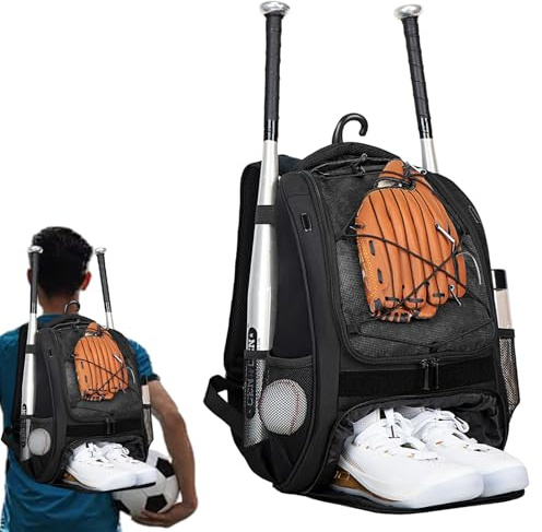 Borsa da baseball per bambini, zaino da baseball per ragazzi con scomparto per scarpe, grande capacità, zaino per mazze, caschi, ragazzi e adulti