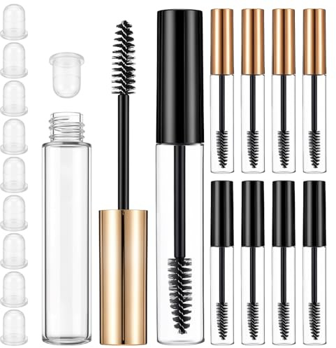 HJZHII 10 stycken tomma mascaraflaskor, 10 ml ögonfransborste med behållare återanvändbar eyeliner behållare mascara flaska påfyllningsbara mascaratuber för gör-det-själv ögonfranskräm eyeliner