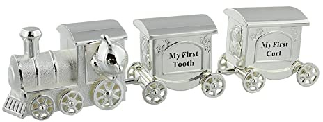 Baby Gifts WBM-GFT14 Harts Train with 2 Carriages Tooth and Curling Box Silver Plated Clear 200g