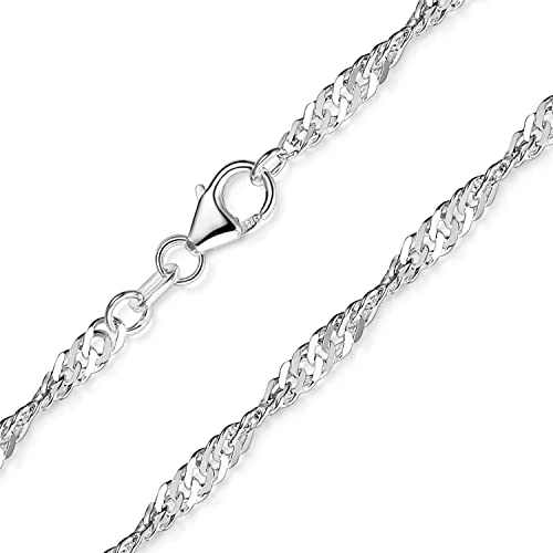 Materia Feine Singapurkette 925 Silber Kette Damen 45cm - 3mm Halskette Frauen flach diamantiert K95-45 cm