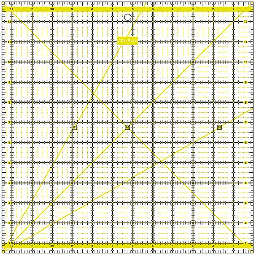 SEMPLIX Patchwork-Lineal, transparentes Plexiglas, mit Skala und Winkelfunktionen, ideal für Patchwork und Basteln, 12,5 x 12,5 inch (gelb)