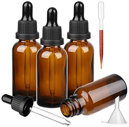 Hyber&Cara Bärnstensglasflaska med glaspipett, 4 droppflaskor på 50 ml, påfyllningsbara, för eterisk olja, aromaterapiblandningar