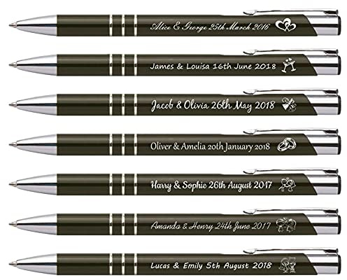 DECORS concept Stylo Personnalisé en Métal Gris Foncé - Lot de 50 - Cadeau Personnalisé pour Invités de Mariage, Anniversaire, Communions