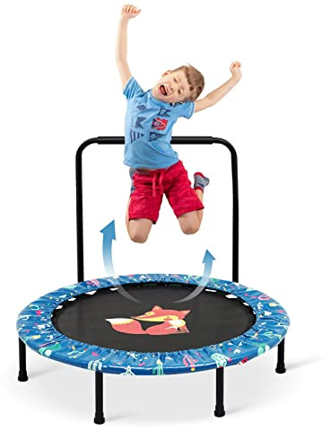 96 cm Kinder-Mini-Trampolin Rundes Faltbar, Fitness, Körperübung mit Schaumstoffgriff, Sicherheits-gepolsterte Abdeckung zusammenklappbares Bungee-Rebounder-Trampolin