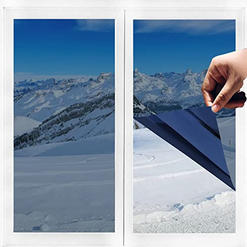 Película de espejo con ventana sin estaño anticalor, antimirada, control de temperatura, protección de la privacidad, película adhesiva reflectante para ventana, hogar, tienda (75x200 cm, azul)