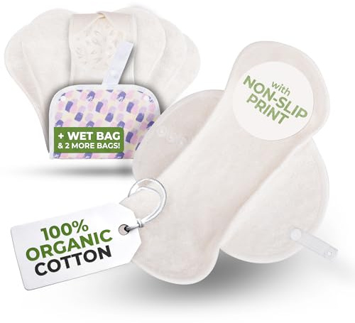 Öko Slipeinlagen waschbar mit rutschfestem Druck aus Bio Viskose (Größe S, 7er-Pack); dünne Slipeinlagen Damen, Mädchen; waschbar bei hoher T°; 100% Atmungsaktiv (kein PUL/TPU) für täglichen Ausfluss