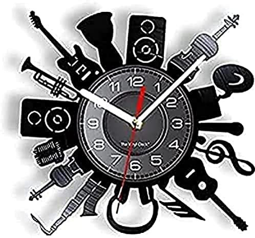 Orologio da parete senza ticchettio Musica Band Strumenti Tema Musica Suono Chitarra Tromba Silenzioso Sweep Orologio Grammofono Musica Record Orologio Meccanismo