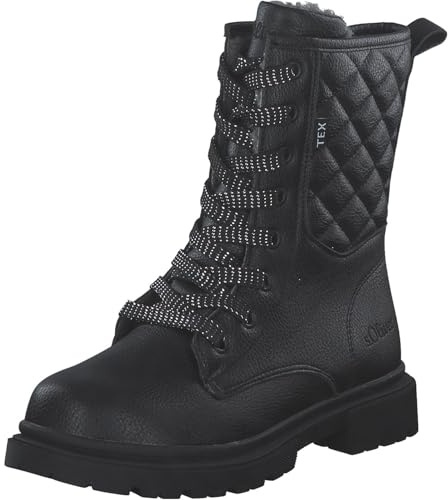 s.Oliver Mädchen Winterstiefeletten zum Schnüren Gefüttert Wasserabweisend, Schwarz (Black), 37 EU