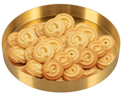 Generisch Gold Round Tablett,Edelstahl-Tablett, rundes Schmucktablett, Kosmetik-Aufbewahrungstablett, Serviertablett, dekoratives Tablett, Mehrzweck-Aufbewahrungstablett,Obsttablett (22cm)