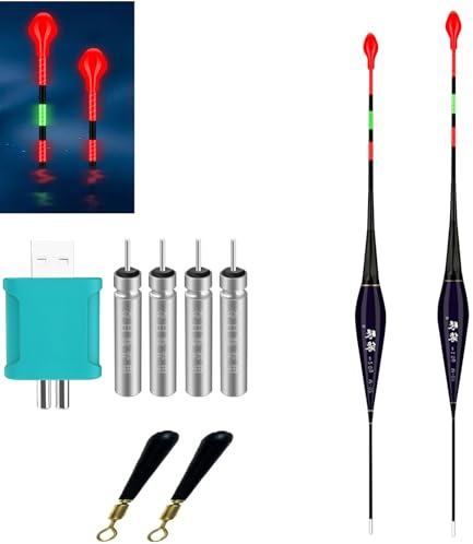 2 Stück Led Posen Angeln Mit Ladegerät Und Akkus, Posen Angeln Mit Gravity Sensing Und Basis, Angel Zubehör Zum Tauchgebiet Angeln Am See, Fluss Oder Teich