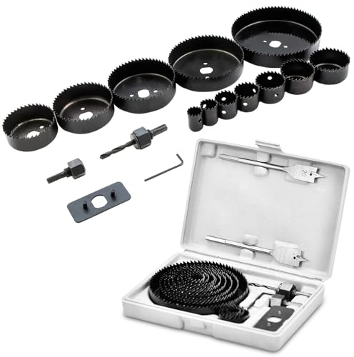 18 PCS Hole Saw Sets 19-127mm Carbon Steel Hole Saw Sets Bi-Metal Hole Saw Equipped with a Hexagonal Wrench and Drill Bit for Wood PVC Board Soft Metal Cutting Plastic