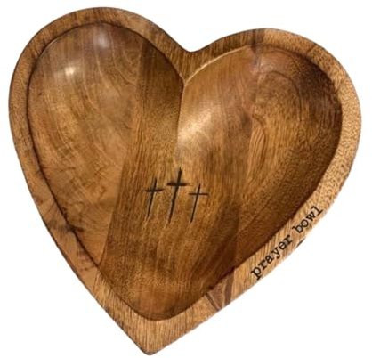 Ciotola per preghiera in legno – Ciotola in legno a forma di cuore, rustica ciotola decorativa a forma di cuore, ciotola per impasto con biglietto di preghiera per comodino, , camera da letto,