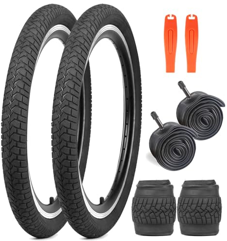 2er-Pack Fahrradreifen 20X2.125 Fahrradmantel 30TPI Faltbar Kids Bike Tires + 2er-Pack 20 Zoll Schlauch AV32mm Ventil kompatibel 20x2.10-2.25 Tires und Tubes