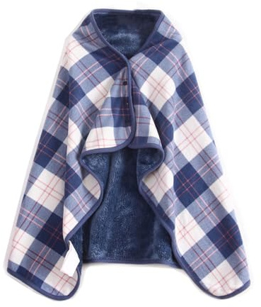 Fleece bärbar filt flanell pläd poncho sjal mjuk plysch vinter varm kasta knappar cape tippet dubbla lager varv bekväma omslag, Blau weiß, one size