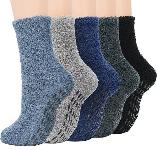 BDSHUNBF 5 Pares Calcetines Invierno Calcetines Termicos Hombre, Calcetines Hombre Antideslizantes Térmicos para Frío Extremo, Calcetines de Invierno y Casa, Ideales para Dormir Andar