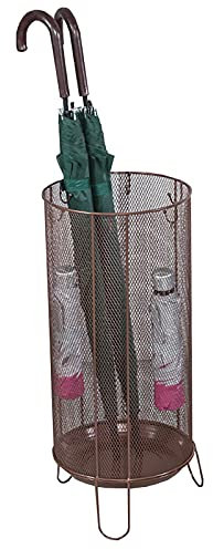 Umbrella Stand,Round Mesh Umbrella Rack Stands, Metal Umbrella Holder with Hooks& Drip Tray, Umbrella Bucket for Entryway, Office, Front Door, Entry Hallway/Brass/L 26Cm X 60Cm