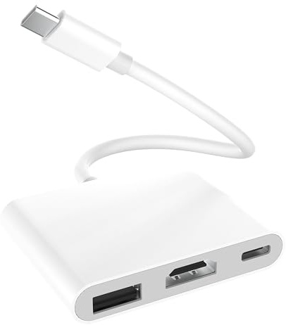 USB C auf HDTV Adapter für iPhone 16/15, USB-C HDTV Multiport Adapter | Unterstützt 4K@60Hz, 100W PD Laden, USB 3.0 Datenanschluss, Typ-C Hub für iPad, Samsung, Laptop, Monitor, Projektor