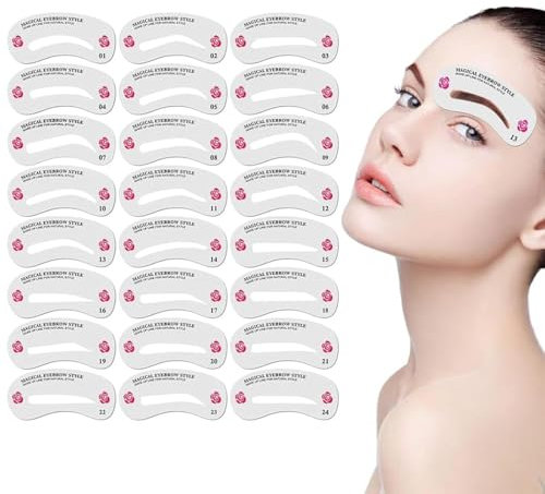 24er-Set Professionelle Augenbrauen-Schablonen – Wiederverwendbare Brauenform-Schablonen aus Kunststoff mit 6 verschiedenen Stilen für Anfänger und Profis (Hygienisch, Hautfreundlich)