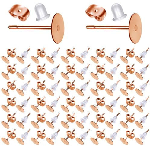 TOAOB 100 Set 6mm Perni per Orecchini Fai Da Te Oro Rosa | Basi per Orecchini in Acciaio Inossidabile, con Ferma Orecchino Farfalline, per Orecchino per Creazione di Gioielli