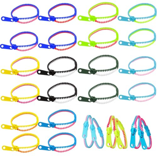 LACHT Paquete de 20 pulseras con cremallera, increíbles pulseras de la amistad para niños, juguetes sensoriales para aliviar el estrés, joyería de moda y obsequios de fiesta perfectos