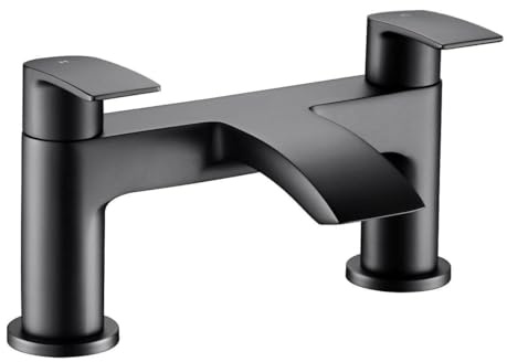 VeeBath Cascade Bath Filler Mixer – Modern Dual Lever Design, Matt Black Finish, G3/4 Inlet, Bath Deck Mounted Basin Double Tap Shower, Bathroom Tap Fillers and Mixer Systems