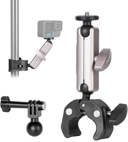 HSU Supporto manubrio per Go Pro, doppia testa a sfera girevole a 360°, accessori per bici e moto per fotocamere Insta 360 Ace Pro 2/Osmo Action 3/4/5 Pro/Osmo 360
