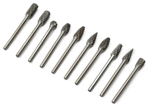 10 Set mit 4 Doppelschnitt-Stahlkarbid-Frässtiften, Metall, Edelstahl, 10 Set, Doppelschnitt, geeignet für die Lagerung, geeignet für Gusseisen. Dies verhindert Biegen und reduziert