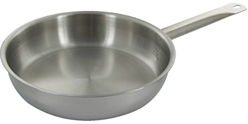 BAUMALU - Poêle à Frire Ligne Professionnelle en Acier Ultra Résistant - Chauffe Très Rapide - Manche Ergonomique et Sécurisé - Tous Feux Dont Induction - Ø24 cm, Argenté