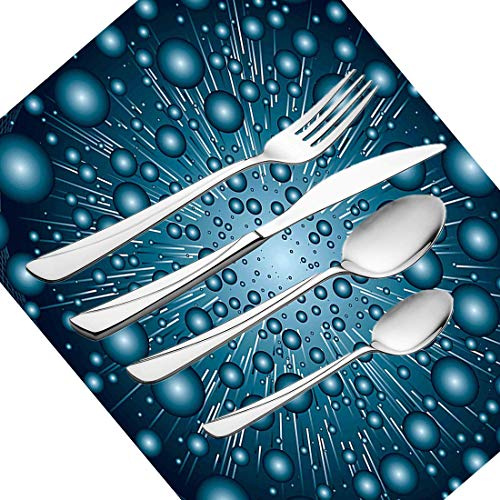30 Piece Cutlery Set, Fantasy Tableware Stainless Steel Silverware Dinnerware Set for Serves 6 People Including Knife, Forks, Spoons, Tea Spoons & Placemat, Digital Computer Art Futuristic Dots Circul
