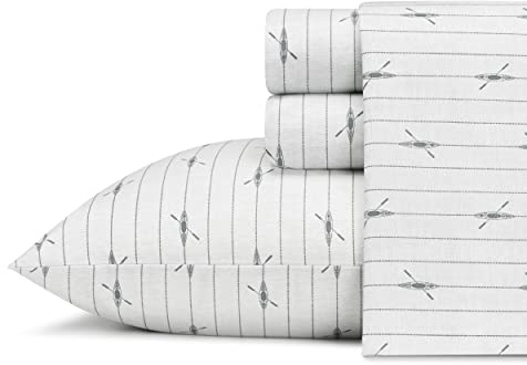 Eddie Bauer | Downstream Collection | 100% Cotton Percale Sheet, 4-Piece Bedding Set, Cool Crisp and Light-Weight, Easy Care Machine Washable, Queen, Grey