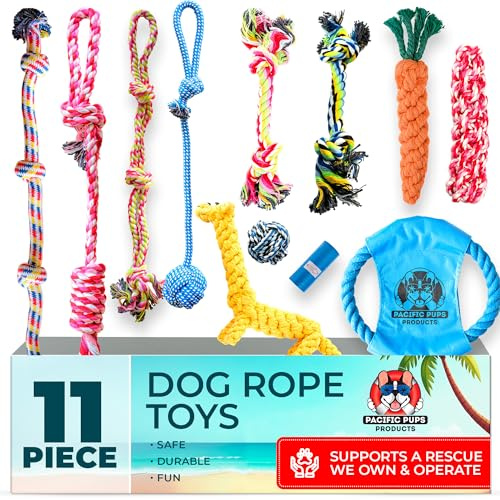 Pacific Pups Products Dog Rope Toys for Medium Dogs 11 Pack - 11 Dog Toy Pack & Puppy Teething Rope Tug of War Dog Toys, Chew Toys to Keep Them Busy, Puppy Chew Ropes