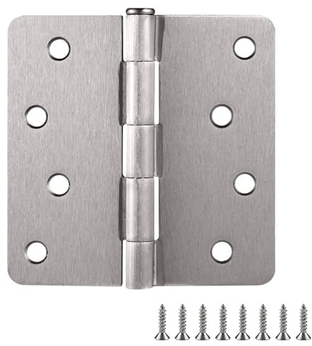 Design House 181537 1/4 Radius Steel Door Hinge Door Hardware Door Hinges for Interior Doors, 4 x 4, Satin Nickel, 3-Pack