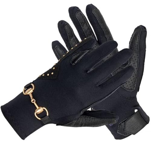 EQUESTRIAN QUEEN Reithandschuhe Damen Leder Touchscreen – elastische Lycra Handschuhe mit rutschfestem Grip, Ganzjahres-Reithandschuhe - Trangan