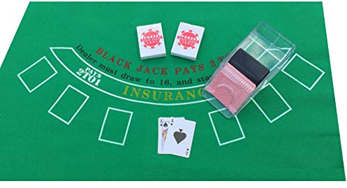 POKER CHIP SHOP Blackjack-Set mit Filz + 2 x Karten + Black Jack Kartenspender