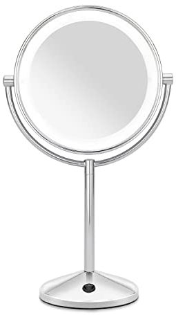 BaByliss 9436E LED Makeup Spiegel im Chrom-Design, beleuchtet, doppelseitig, 10-fach Vergrößerung, Batteriebetrieb, einheitsgröße