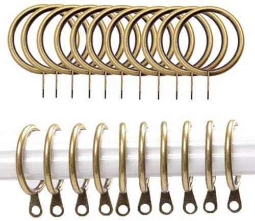 iPEAK 36 Pack Metal Brass Curtain Rings Hanging Hooks, 30mm Internal Diameter (Brass, 36 Rings)