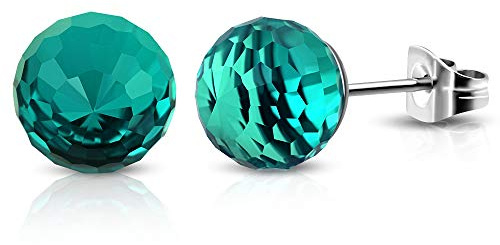 BlackAmazement 2er Set Ohrstecker Ohrringe Kugel Ball Facetiert Kristallperle Diskokugel Silber klar blau rosa türkis klar Regenbogen Damen