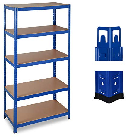 Relaxdays 2 x Schwerlastregal, Traglast 875 kg, 5 Ebenen, zum Stecken, Keller, Garage, HxBxT 180 x 90 x 45 cm, Stahl & MDF, blau