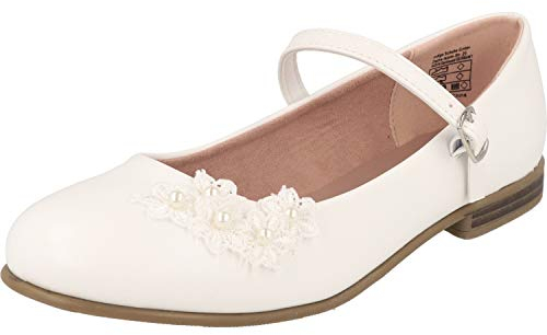 Indigo Mädchen Schuhe Ballerinas Konfi Taufe Hochzeit 422-316 White Blume (Numeric_37)