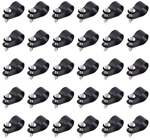 Swpeet 60er Pack Schwarz 1,27 cm Nylon Kunststoff R-Typ Kabelschellen-Draht-Clips-Set, Nylon-Schraubenbefestigung, Kabelklemmen mit 60er Packung Schrauben für Draht-Management