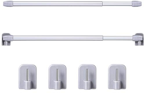 Verstellbare Gardinenstange aus Kunststoff 15,7-27,5 Zoll Selbstklebende Duschvorhangstangen für Fenster Schrank Spannstangen Vorhangzubehör ohne Bohren für Zuhause (Silber, 2)