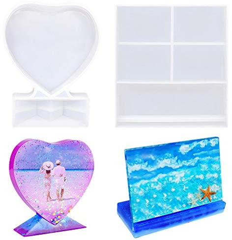 Koowaa Moules de Cadre Photo en résine, Rectangle 2 pièces et Moule en résine en Forme de Coeur, moules époxy en Silicone Bricolage pour Moulage de Cadre Photo personnalisé décor de Table à la Maison
