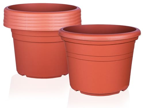 BigDean 6X Blumentopf Ø 20 cm Terrakotta Kunststoff Pflanztopf 20 x 14,5 cm | Containertopf, Übertopf, Pflanzkübel rund, Stabile Blumentöpfe, Robust & Langlebig, UV Beständig, Wetterfest
