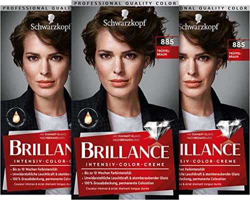 Brillance Intensiv-Color-Creme 885 Trüffelbraun Stufe 3 (3 x 160 ml), dauerhafte Haarfarbe mit Diamant-Glanz-Effekt & Pflege-Conditioner, 10 Wochen Farbintensität